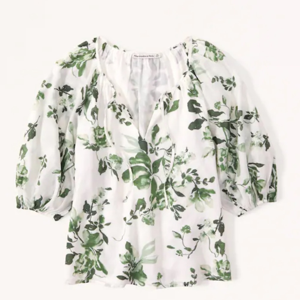 Abercrombie Short-Sleeve Cotton Sheer Peasant Top